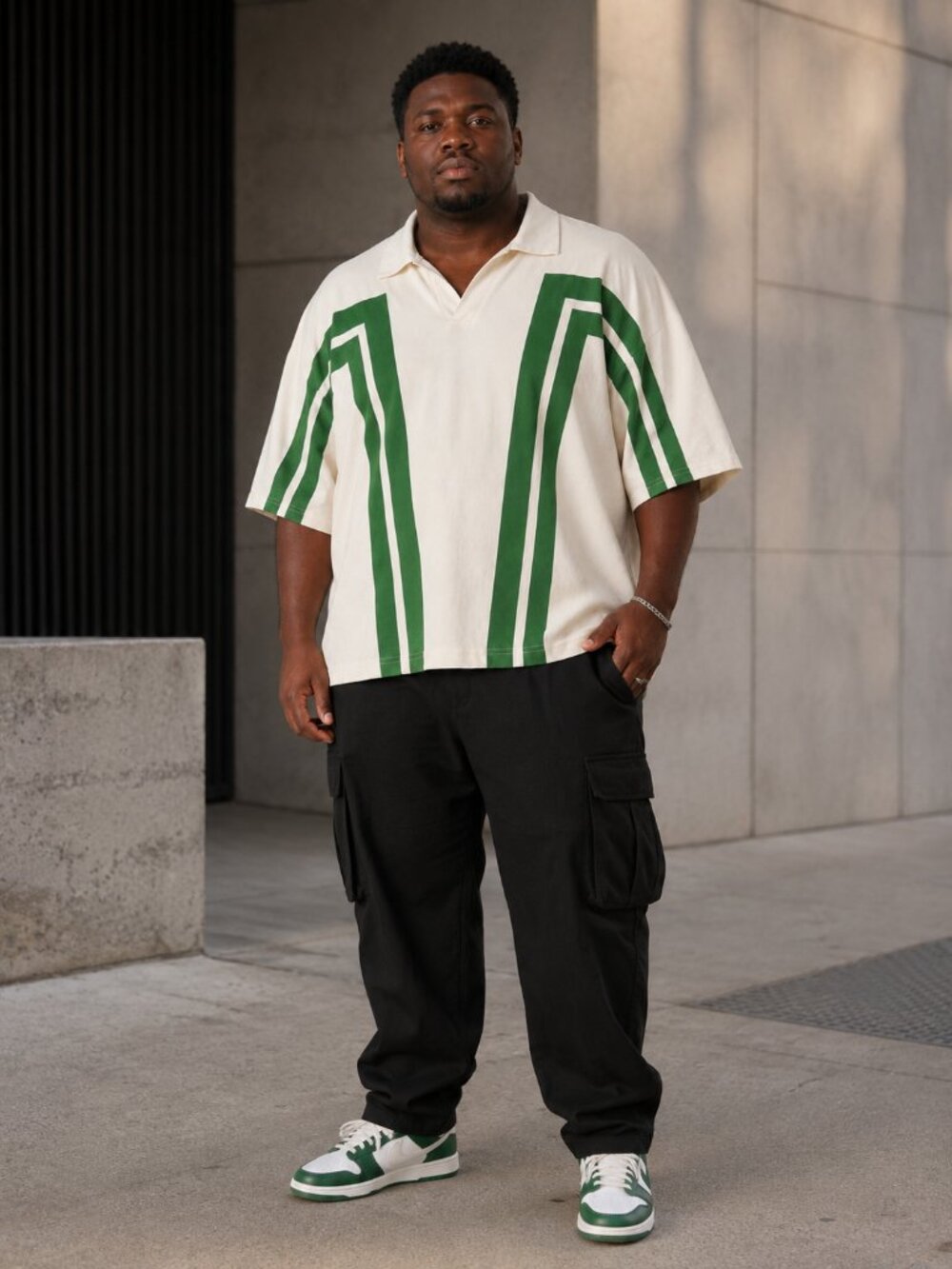 NWT Fashion Nova Men Cropped Double Lane Johnny Collar Shirt Green XXL